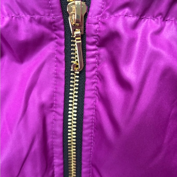 Juicy Couture Vest Fuchsia Purple Gold Zip Faux Fur Removable Hood Size Medium - Picture 7 of 10